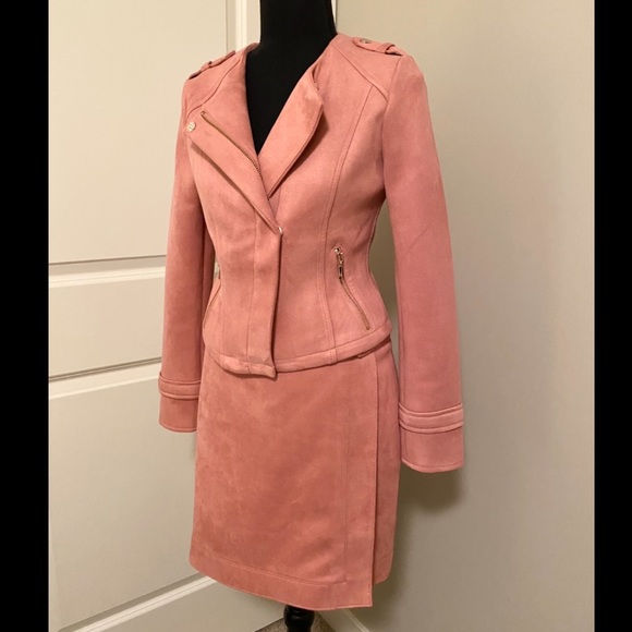 Brand new with tag - Pink faux suede moto jacket and skirt set - Picture 7 of 9